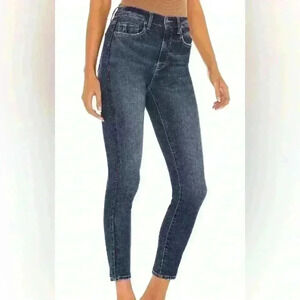 Pistola Dark Wash High Rise Skinny Jeans Faux Leather Trim‎ Lining Size 28